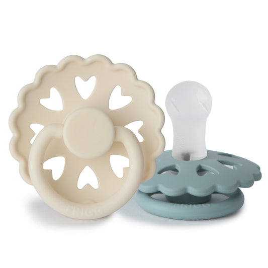 FRIGG Andersen Fairytale Silicone Baby Pacifier 2-Pack (Cream/Stone Blue)