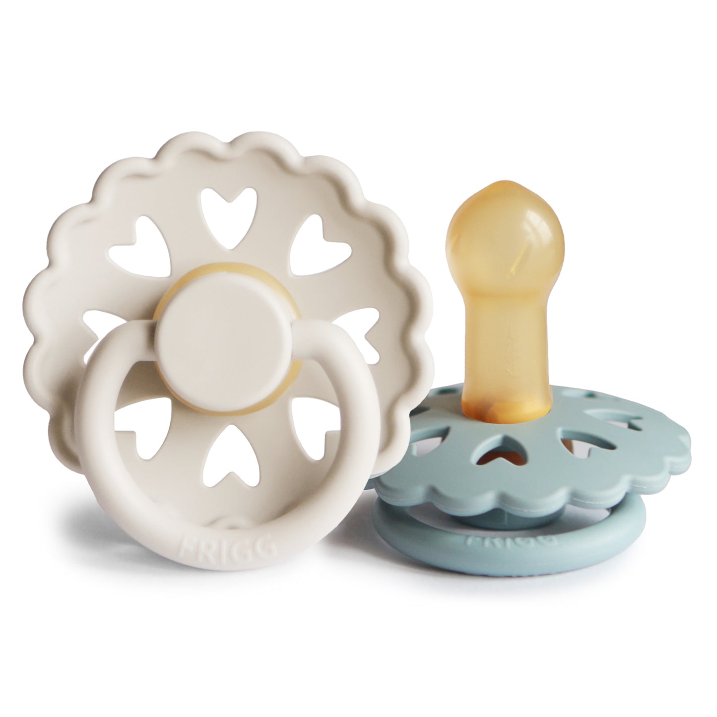 FRIGG Andersen Fairytale Natural Rubber Baby Pacifier 2-Pack (Cream/Stone Blue)