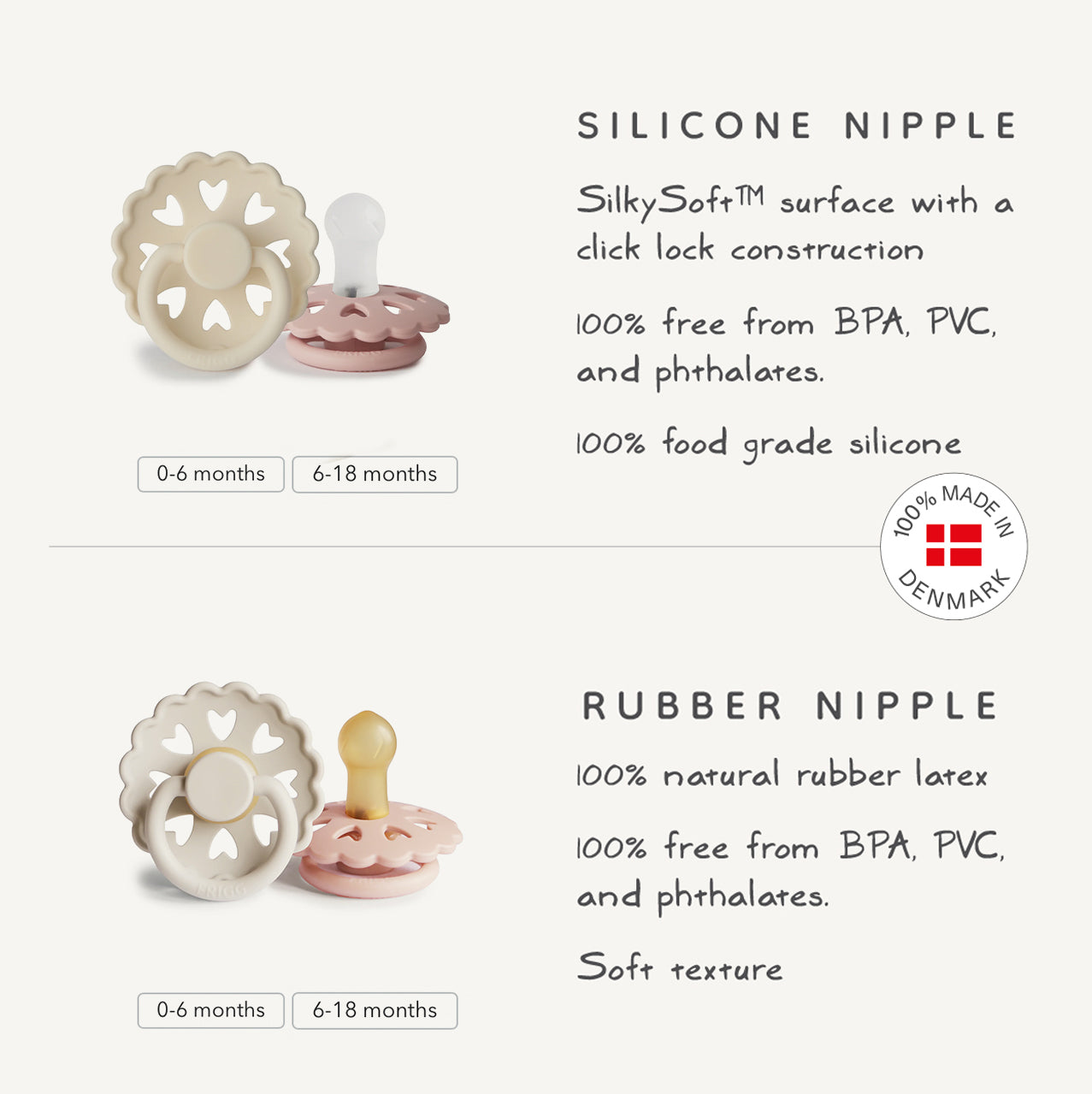 FRIGG Andersen Fairytale Natural Rubber Baby Pacifier 2-Pack (Cream/Stone Blue)