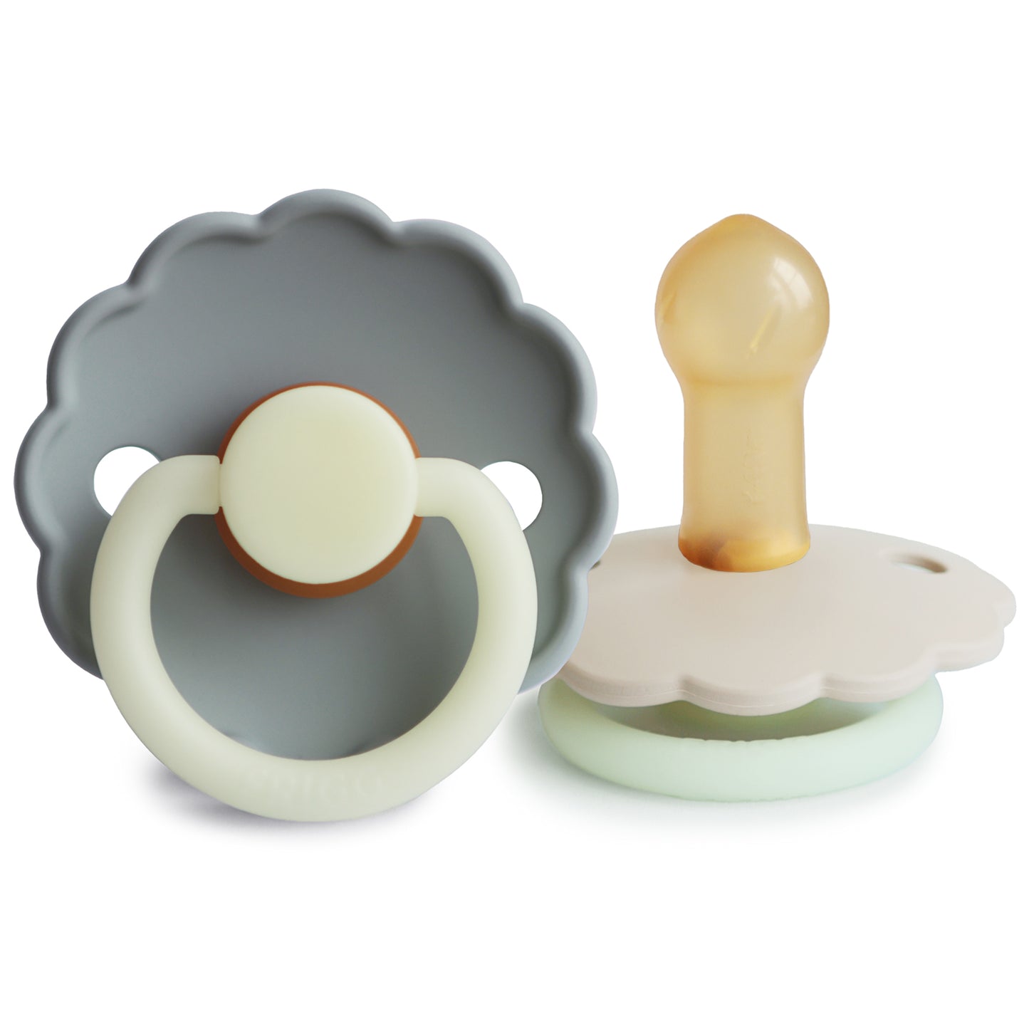 FRIGG Daisy Night Natural Rubber Pacifier 2-Pack (French Gray/Croissant)
