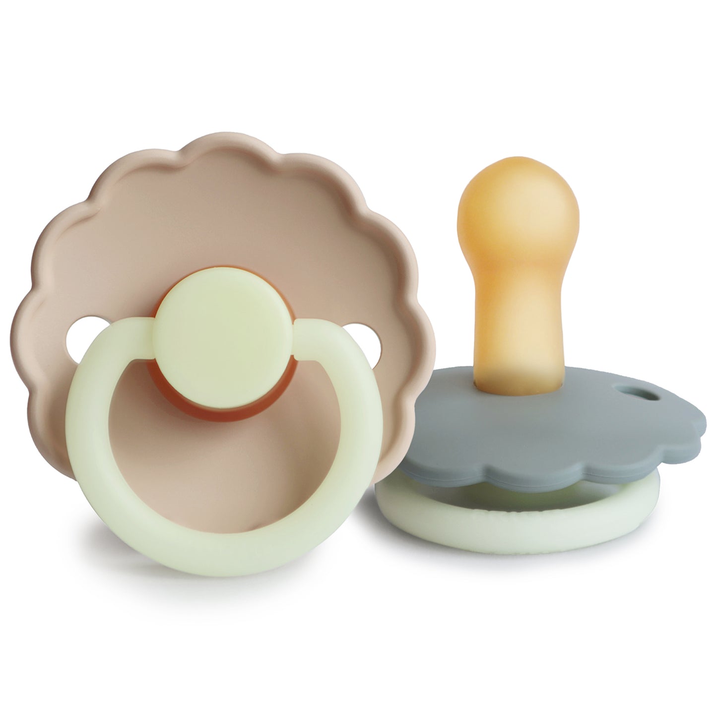 FRIGG Daisy Night Natural Rubber Pacifier 2-Pack (French Gray/Croissant)